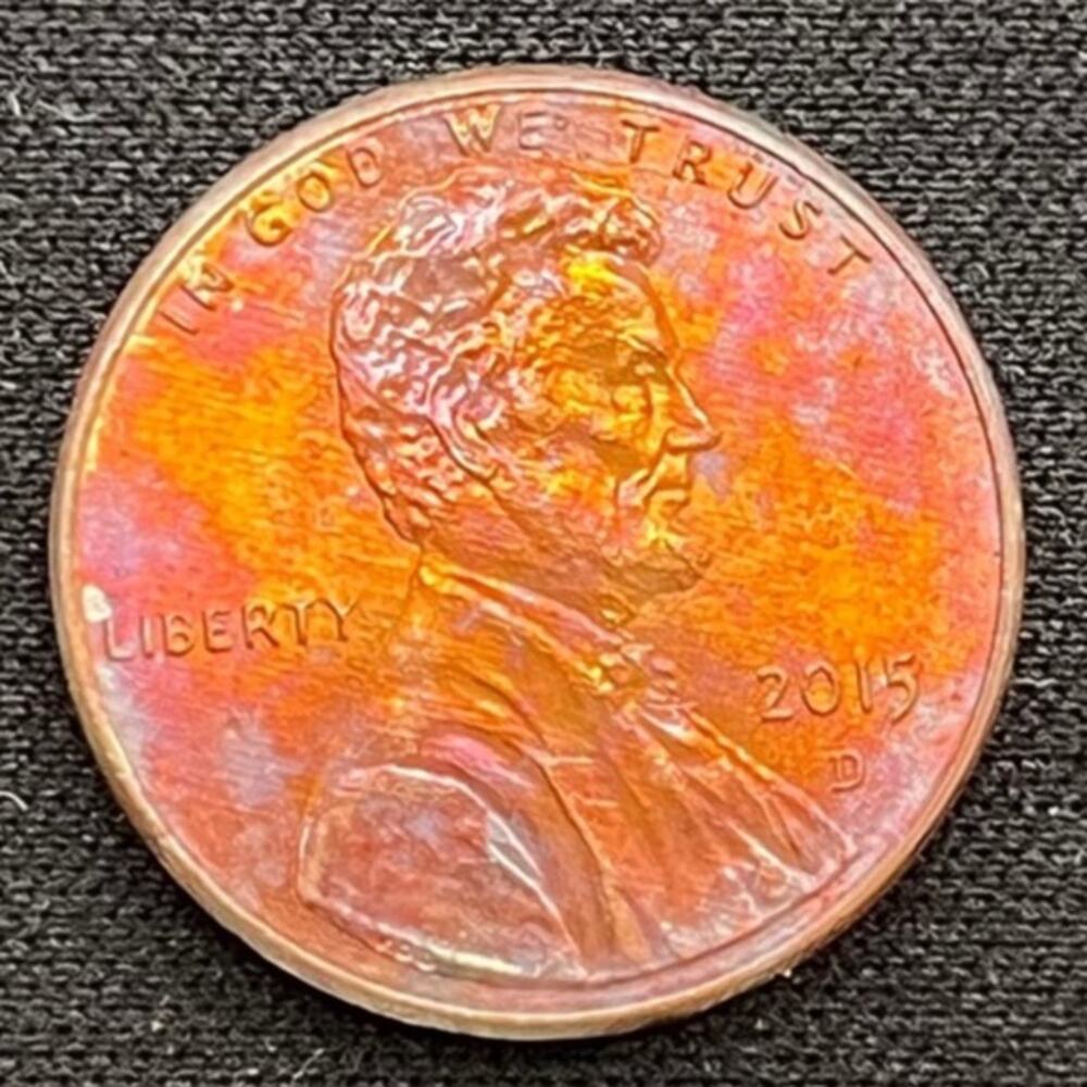 Lincoln One Cent 2015-D Synthesized Rainbow Toning Handmade Collection Coin #26